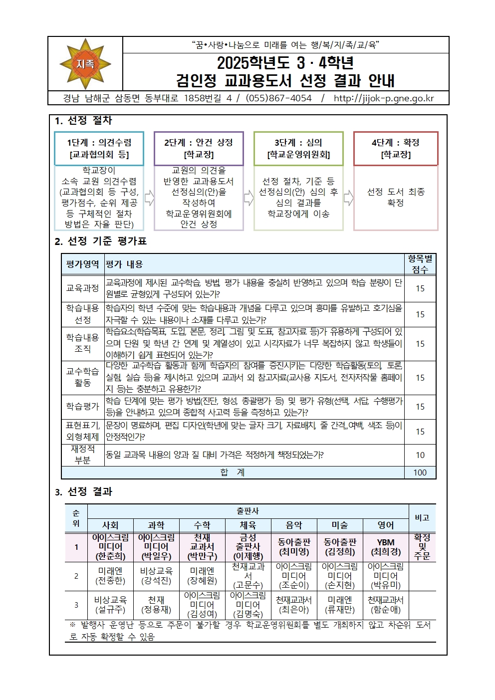 2025학년도 3, 4학년 검정 교과용도서 선정 결과 안내001.jpg